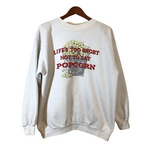 FUNNY POPCORN White Sweatshirt Size XL